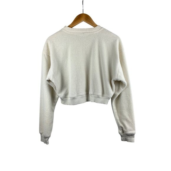 Rare Vintage Levis Womens M Cream Sherpa Cropped Sweatshirt - Picture 2 of 4